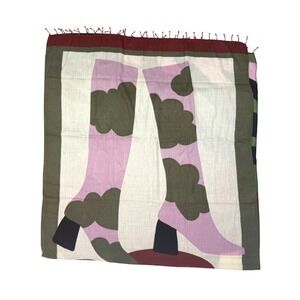 PARFOIS Oversized Printed Boot Graphic Beaded Fringe Multicolor Scarf